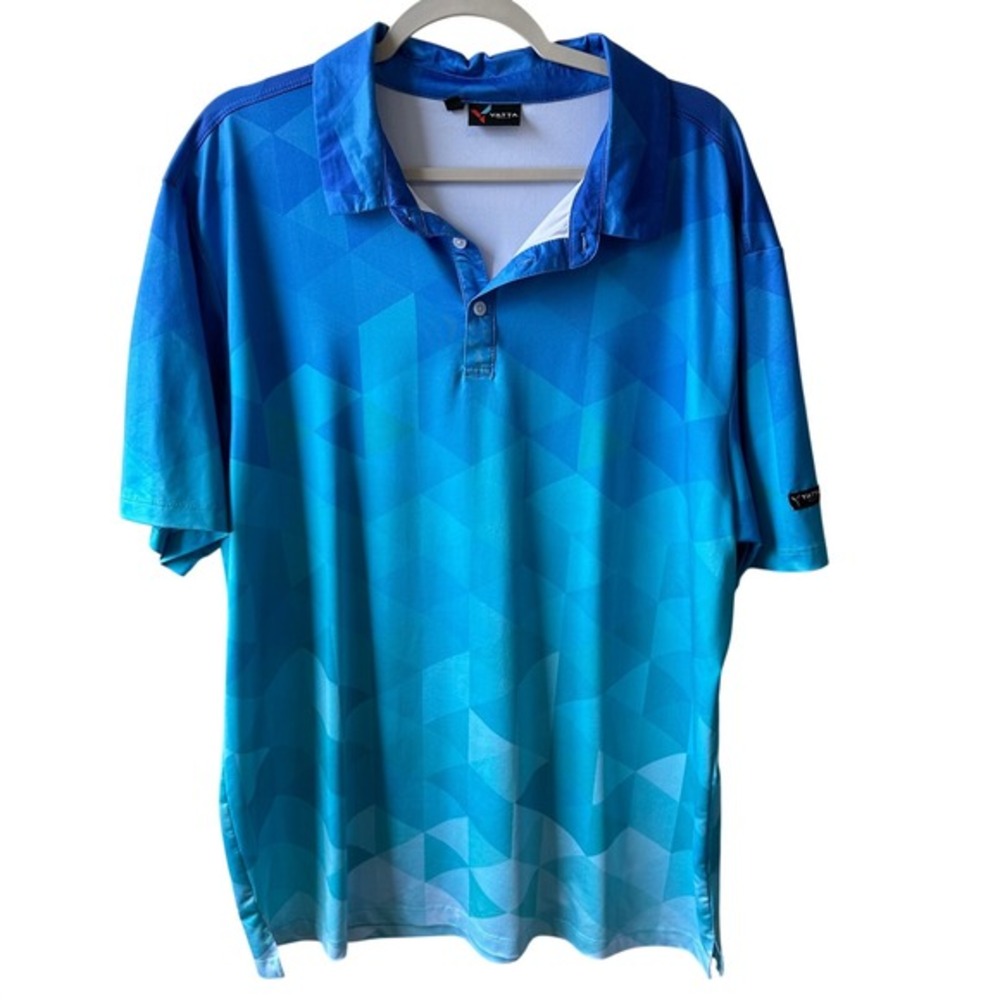 Yatta Golf Mens XXL Polo Shirt‎ Blue Geometric Prism Performance Stretch Vibrant